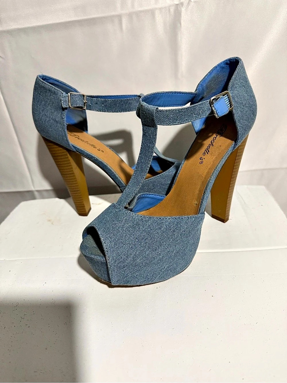 Blue Platform T-Strap Heels